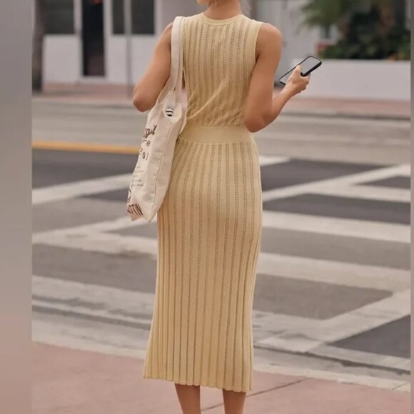 Like New Varley Florian Knit Canary Ivory Midi Dress - Picture 3 of 9